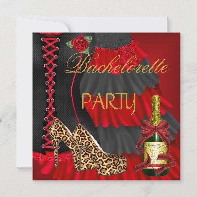 Bachelorette Party Corset Black Red Dress Shoes Invitation (Front)