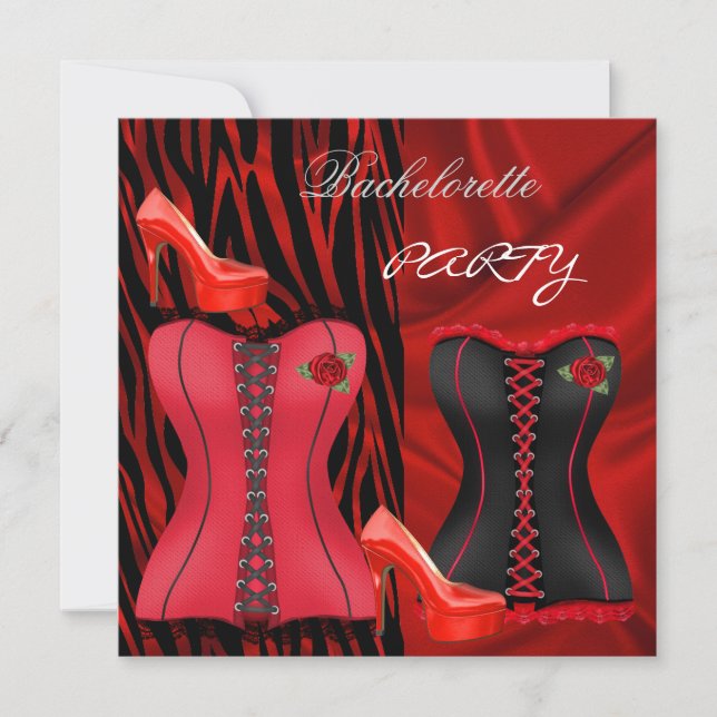 Bachelorette Party Corset Black Red Hi Heel Shoes Invitation (Front)