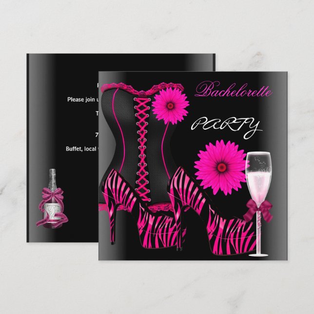 Bachelorette Party Corset Zebra Black Pink Shoes Invitation (Front/Back)