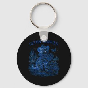Bachelorette Party Cowboy Cowgirl Getting Meowied Keychain