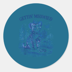 Bachelorette party cowboy cowgirl getting meowiedB Classic Round Sticker