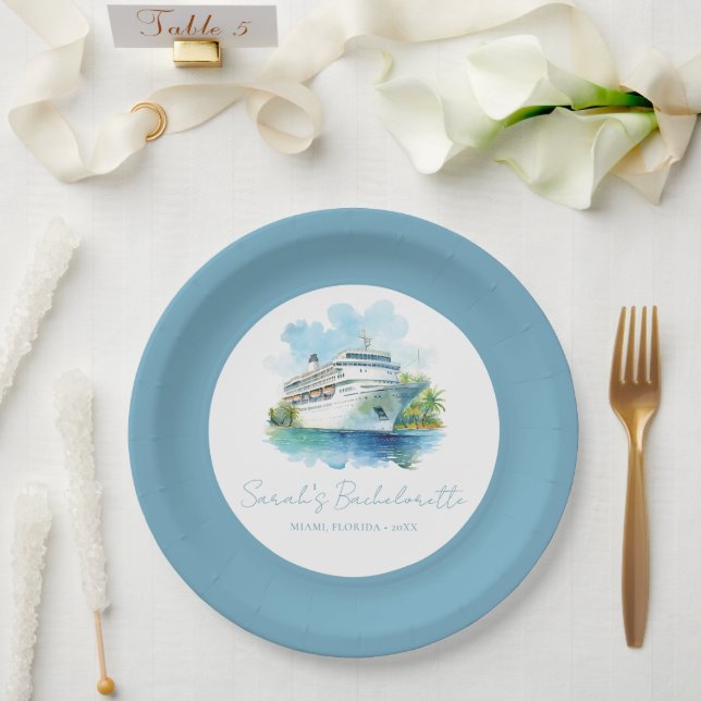 Bachelorette Party Cruise Boat Personalized Paper Plate (Wedding)