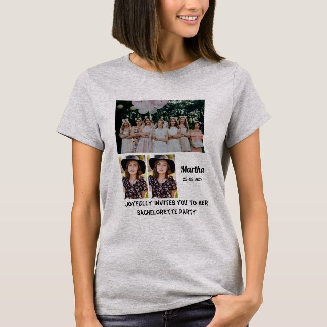 Bachelorette Party custom 3 Photo Collage  T-Shirt (Front)