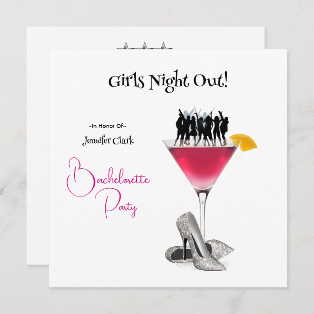 Bachelorette Party Dancing on Martini Glass  Invitation (Front/Back)