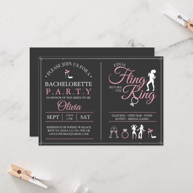 Bachelorette Party Dernière Fling Invitation (Devant/Arrière en situation)