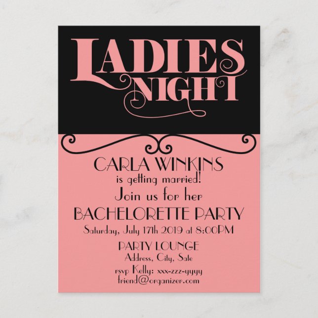 Bachelorette Party design Invitation Postcard (Front)