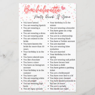 Bachelorette Party Drink If Game
