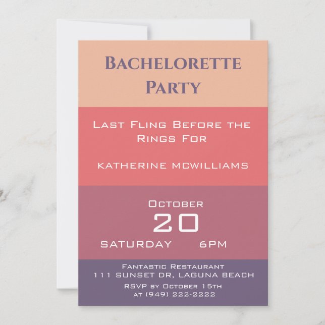 Bachelorette Party-Fall Coloured Stripes- Invitation (Front)