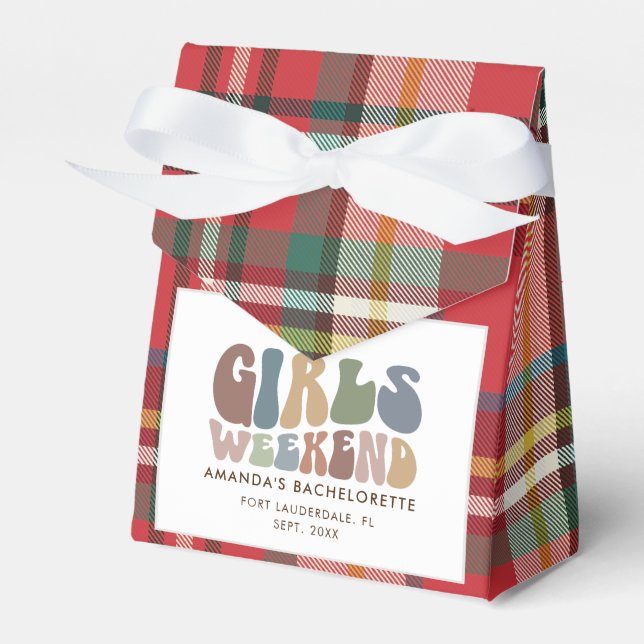 Bachelorette Party Girls Weekend Plaid 70s Retro Favor Box (Front Side)