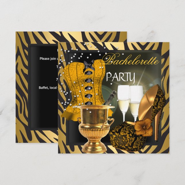 Bachelorette Party Gold Black Corset Shoes Invitation (Front/Back)