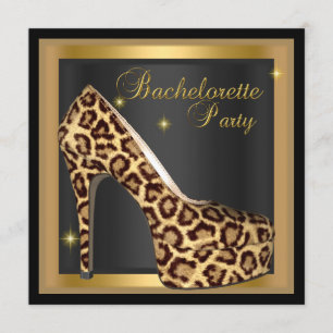 Bachelorette Party Gold Black Leopard Hi Heel Shoe Invitation
