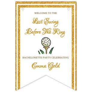 Bachelorette Party Golf Gold Glitter & White Bunting Flags
