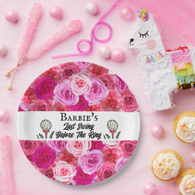 Bachelorette Party Golf Pink Floral Personalized Paper Plate (Party)