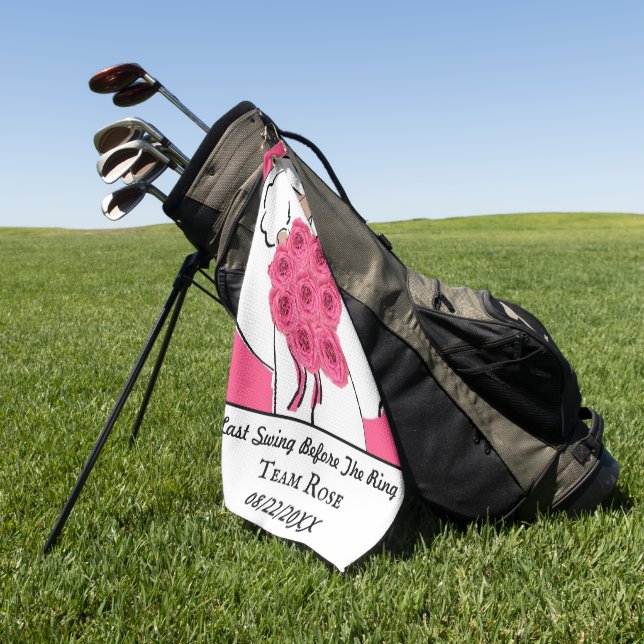 Bachelorette Party Golfing Pink Roses Personalized Golf Towel (Green)