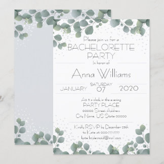 BACHELORETTE PARTY Green Eucalyptus Boho Modern Invitation