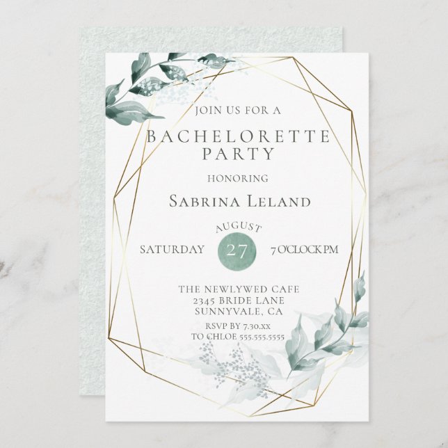 Bachelorette Party  | Greyed Jade Green Botanical Invitation (Front/Back)