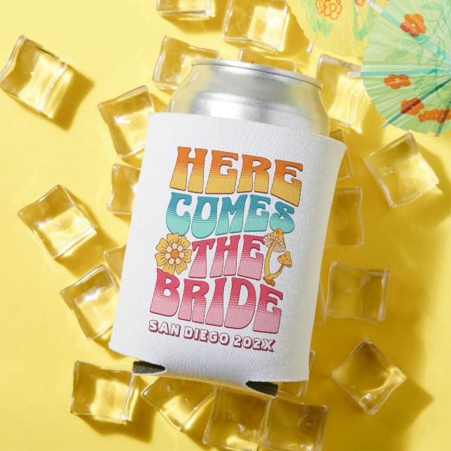 Bachelorette Party Groovy Retro Wavy Text Bride Can Cooler (In Situ Summer)