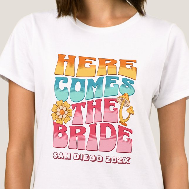 Bachelorette Party Groovy Retro Wavy Text Bride T-Shirt (Creator Uploaded)