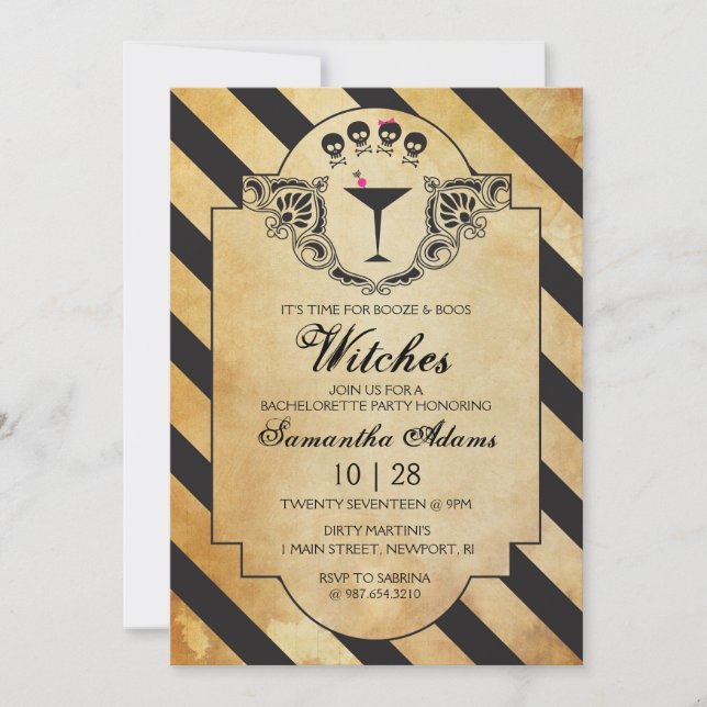Bachelorette Party Halloween Vintage Invitation (Devant)