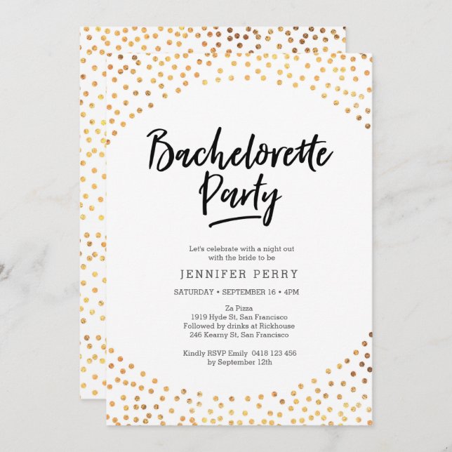 Bachelorette Party Invitation | Gold spots (Front/Back)
