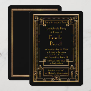Bachelorette party invitation, great Gatsby, black Invitation