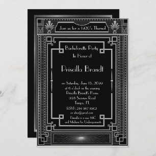 Bachelorette party invitation, great Gatsby,silver Invitation