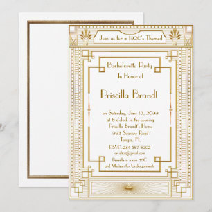 Bachelorette party invitation, great Gatsby, white Invitation