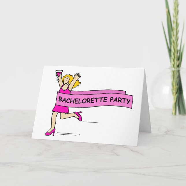 Bachelorette Party Invitation Lady in Pink. (Front)