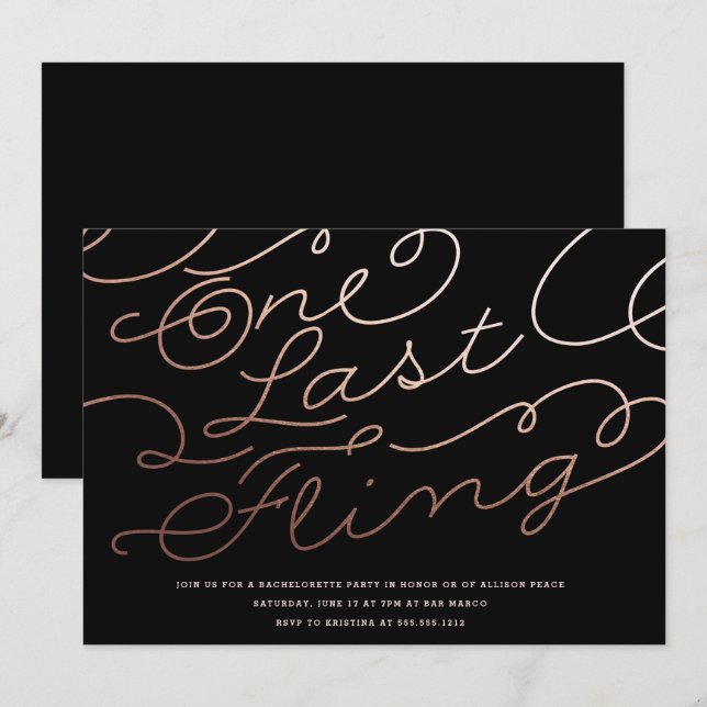 BACHELORETTE PARTY INVITATION // one last fling (Front/Back)