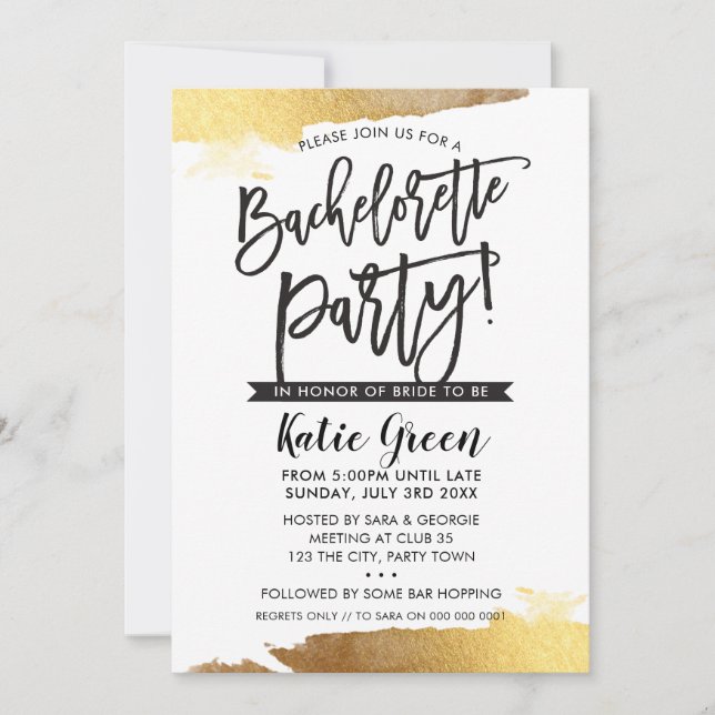 BACHELORETTE PARTY INVITATION or doré moderne luxe (Devant)