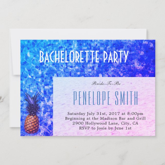 Bachelorette Party Invitation - Pool/Summer Themed (Front)