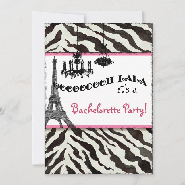 Bachelorette Party Invitation Zebra, Tour Eiffel (Devant)