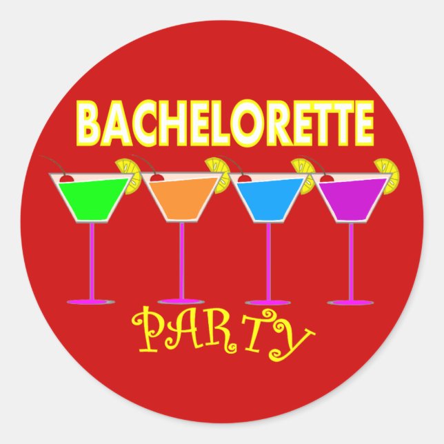 Bachelorette Party Invitations-Multi Colour Drinks Classic Round Sticker (Front)