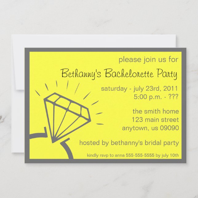 Bachelorette Party Invite (Diamond Ring Yellow) (Front)