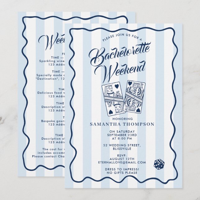 Bachelorette Party Itinerary Bach Weekend Casino Invitation (Front/Back)