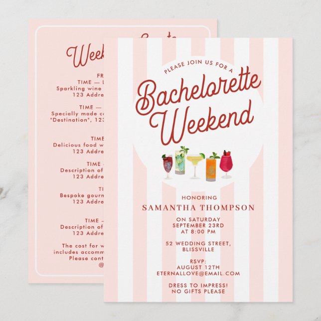 Bachelorette Party Itinerary Bach Weekend Retro Invitation (Front/Back)