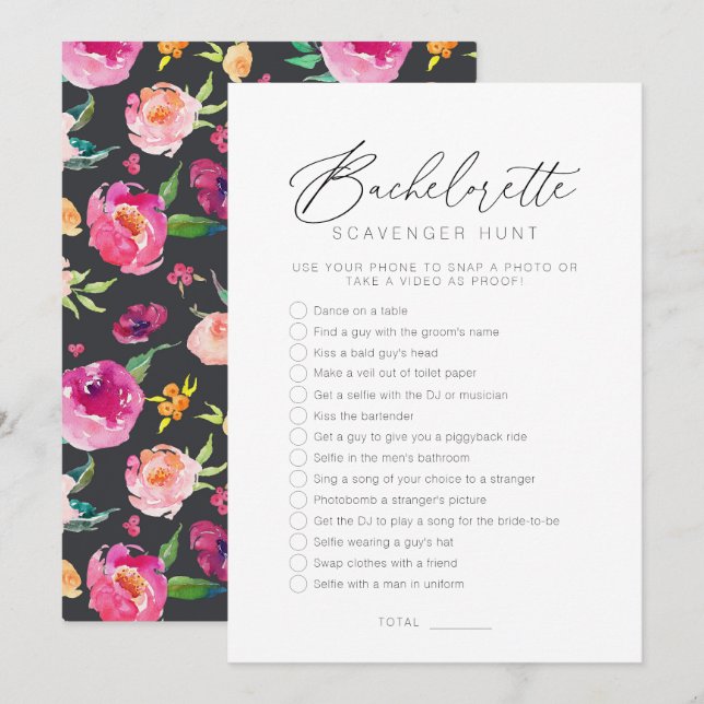 Bachelorette Party Jeux Scavenger Chasse Carte (Devant / Derrière)