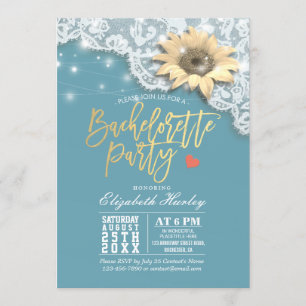 Bachelorette Party Lace Sunflowers String Lights Invitation