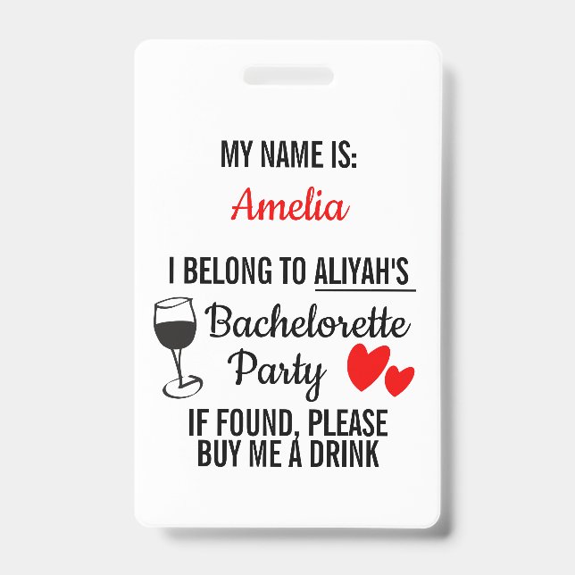 Bachelorette Party Lanyard Funny 'Buy Me a Drink' Badge (Front)