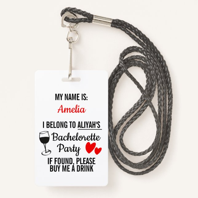 Bachelorette Party Lanyard Funny 'Buy Me a Drink' Badge (Front with Lanyard)