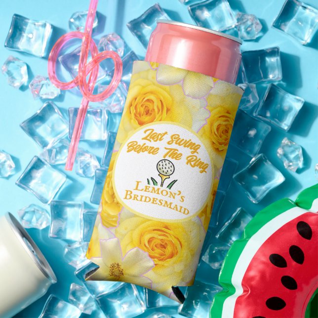 Bachelorette Party Lemon Yellow Personalized Seltzer Can Cooler (In Situ Summer)