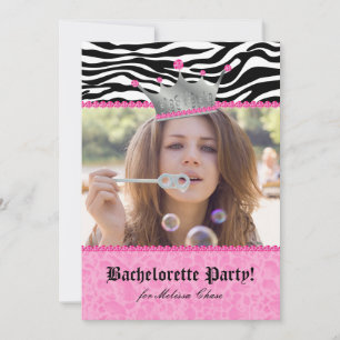 Bachelorette Party leopard Crown Lace Heart Pink Invitation