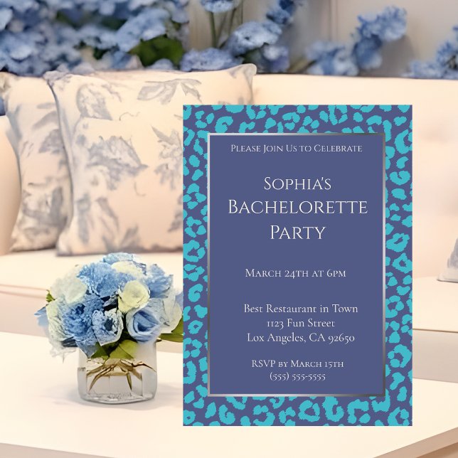 Bachelorette Party-Leopard Pattern-Blue- Invitation (Bachelorette Party-Leopard Pattern-Blue- Invitation)