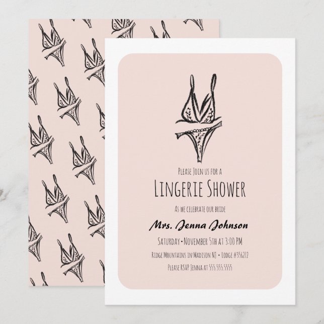 Bachelorette Party Lingerie Bridal Shower Blush  Invitation (Front/Back)