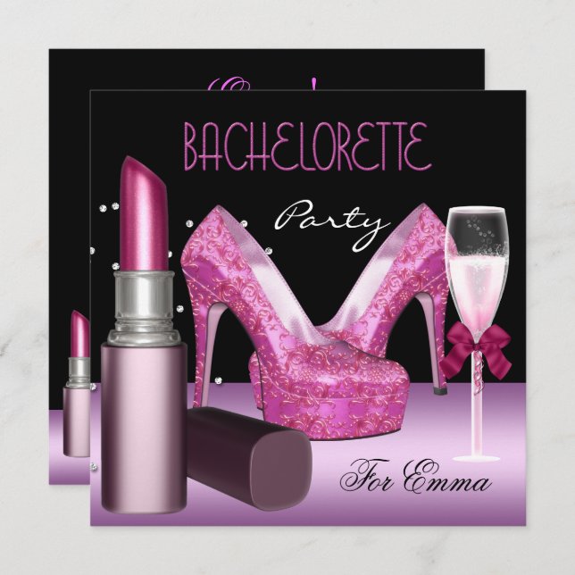 Bachelorette Party Lipstick Pink Shoes Invitation (Front/Back)