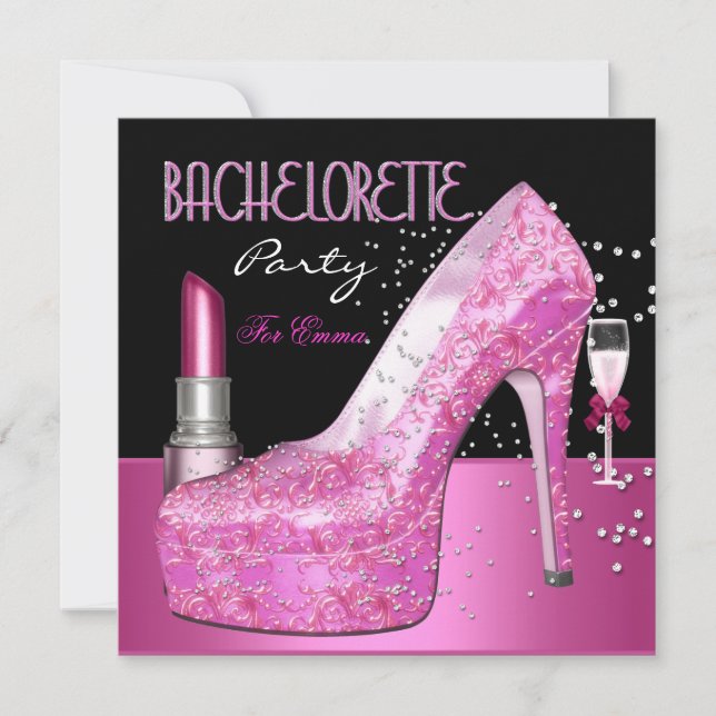Bachelorette Party Lipstick Pink Shoes Invitation (Front)