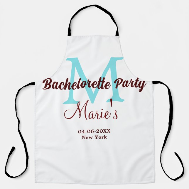 bachelorette party monogram add name date place si apron (Front)