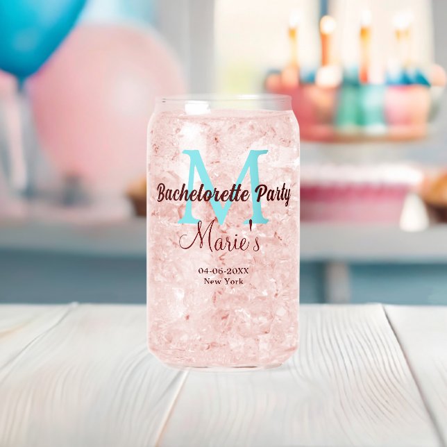 bachelorette party monogram add name date place si can glass (Insitu (Baby Shower))