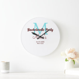 bachelorette party monogram add name date place si large clock