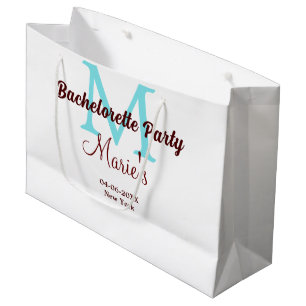 bachelorette party monogram add name date place si large gift bag